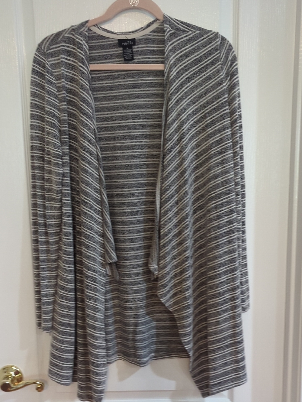 Rue 21 Gray and White Striped Open-Front Cardigan Sz M